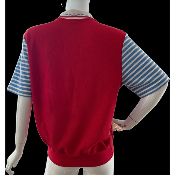 80s White Panel Striped Athletic Knit Henley Top - Picture 3 of 3